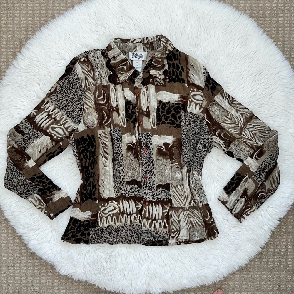 Animal Print Pattern Patchwork Flowy Blouse - image 4